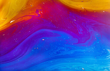Vibrant Macro of a Soap Bubble Surface with Iridescent Rainbow Patterns and Abstract Swirling...