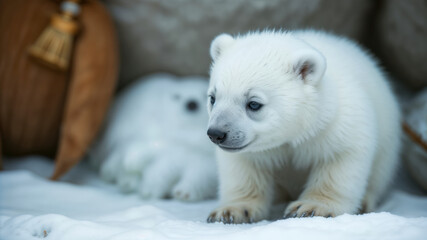 Curious funny Polar Bear Cub in Snowy Winter Wonderland10 © LYADesigner