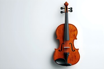 Fototapeta premium Elegant Wooden Violin on Minimalist Background with Natural Grain Detailing and Polished Finish for Artistic Inspiration