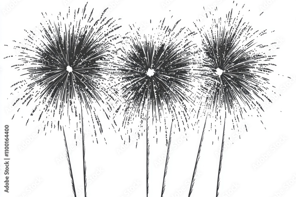 Poster three fireworks exploding on a white background