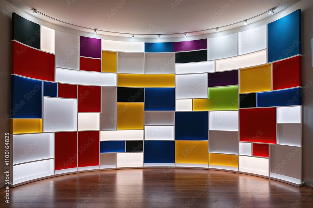 Poster artistic vivid colored canvas backdrop with sleek white segments for showcases and engaging illumina
