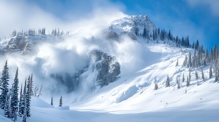 Obraz premium 37. A dramatic avalanche cascading down a steep snowy mountain face