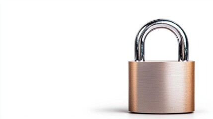 Naklejka premium A photostock of a shiny metallic silver padlock isolated on a clean white background, secure and modern. High Quality