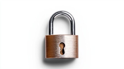 Fototapeta premium A photostock of a shiny metallic silver padlock isolated on a clean white background, secure and modern. High Quality