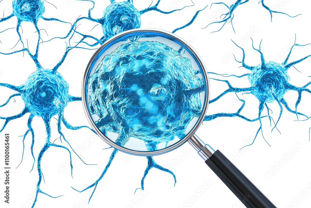 Poster a magnified view of a blue neuron cluster showcasing intricate structures.