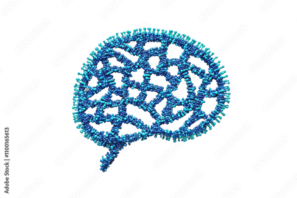 Poster a stylized representation of a brain, composed of interwoven blue structures, symbolizing complexity