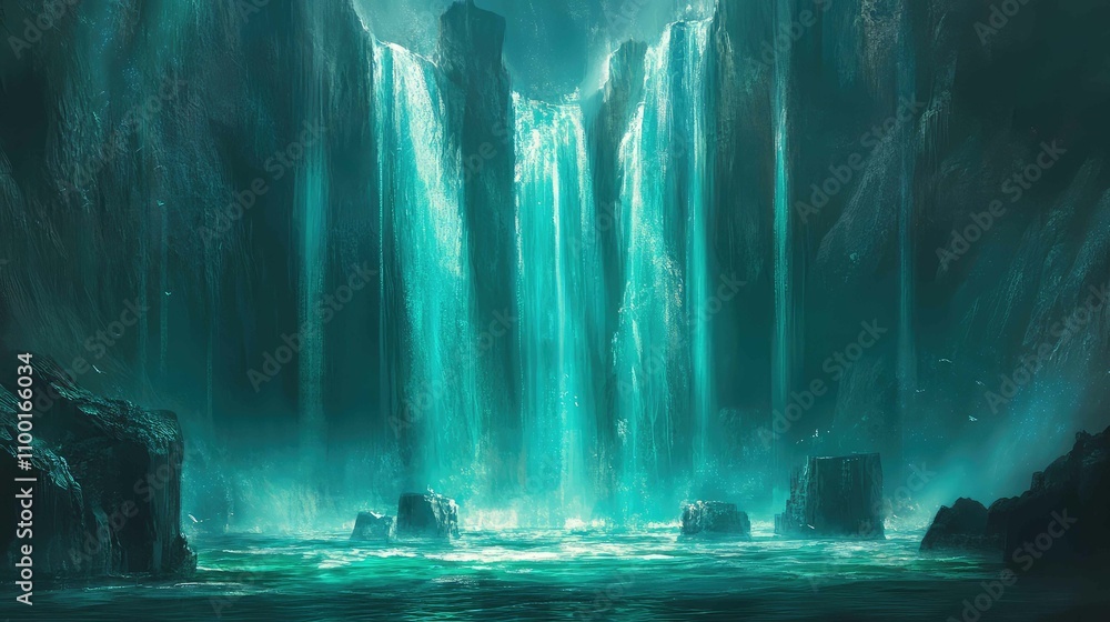 Aufkleber sun rays cascading through ocean water, highlighting layers of turquoise and creating a mesmerizing 