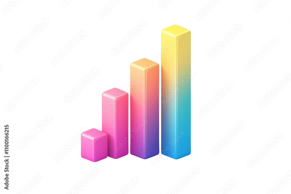 Poster a series of colorful bars arranged in increasing height, representing data or growth statistics.