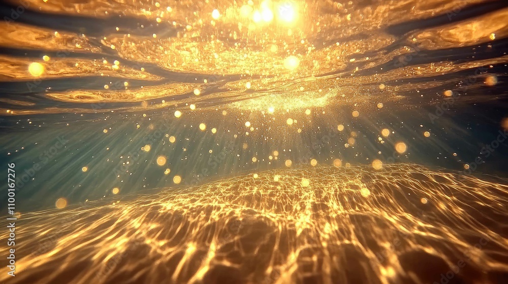 Poster sunlight glinting off the surface of water, creating a dazzling display of light
