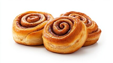 Fototapeta premium A photostock of a stack of freshly baked cinnamon rolls, isolated on a clean white background, sweet and aromatic. High Quality