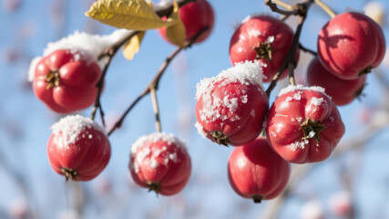 Festive Winter Apples - Snow-Dusted Red Orbs Bursting with Seasonal Charm