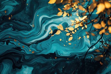 Fototapeta premium Close-up shot of a painting featuring gold leaves