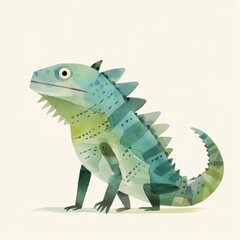 Obraz premium A colorful, whimsical illustration of a friendly iguana standing on a plain background, showcasing its vibrant scales and playful demeanor.