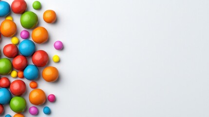 Obraz premium A photostock of colorful candy sprinkles scattered across a white background, great for confectionery, baking, or celebration-themed designs. High Quality