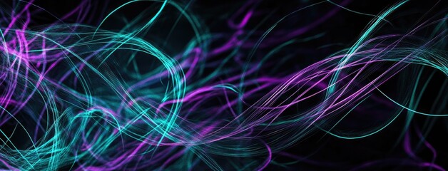 Purple and Blue Smoke Swirls on Black Background, Teal and Purple Lines, Sharp Focus, Studio Lighting