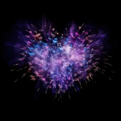 Heart shape colorful fireworks on black background