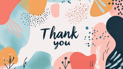 Fototapeta premium Elegant Minimalist Thank You Card with Abstract Pastel Shapes and Modern Typography Space