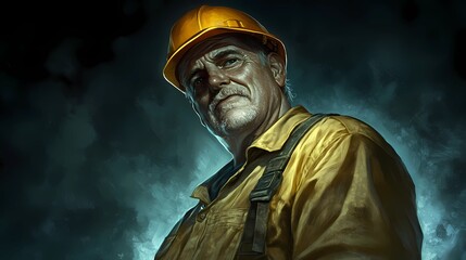Obraz premium Professional construction worker wearing a safety helmet on site background