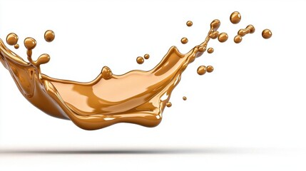 A photostock of golden liquid splash in mid-air, shimmering against a white background, ideal for advertising and luxury concepts. High Quality