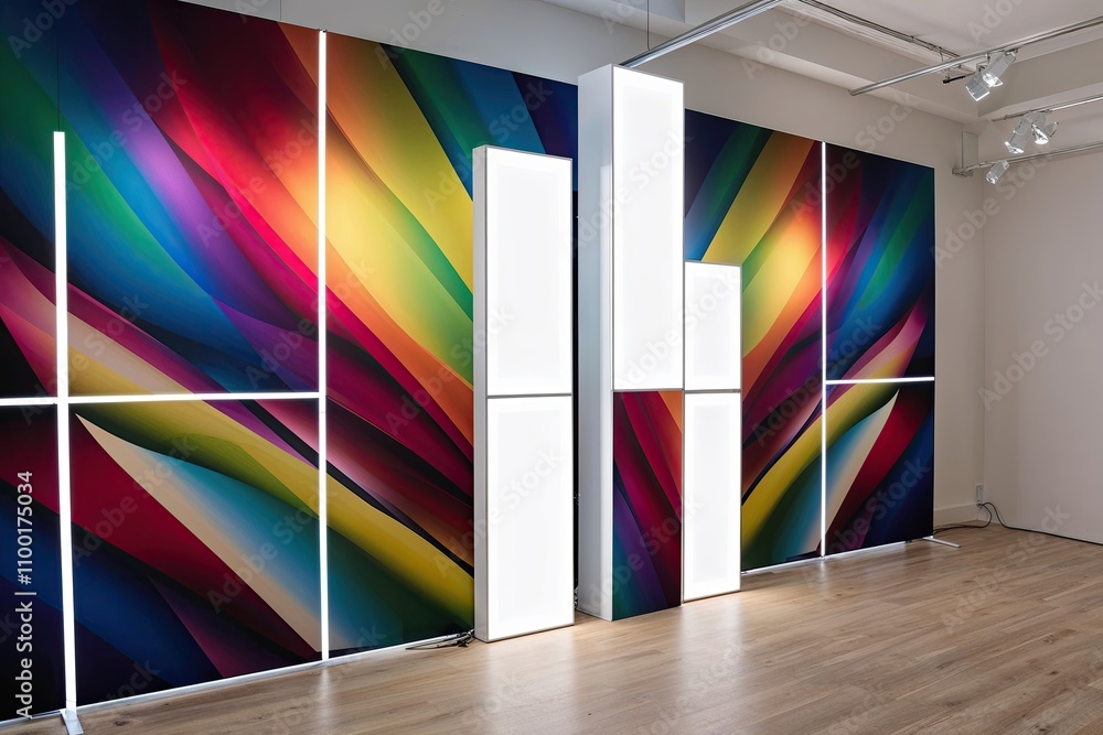 Poster vibrant colorful canvas background with modern white sections for displays and eye-catching illumina