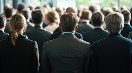 Obraz premium A large group of people standing together in a crowd, possibly waiting for something or attending an event