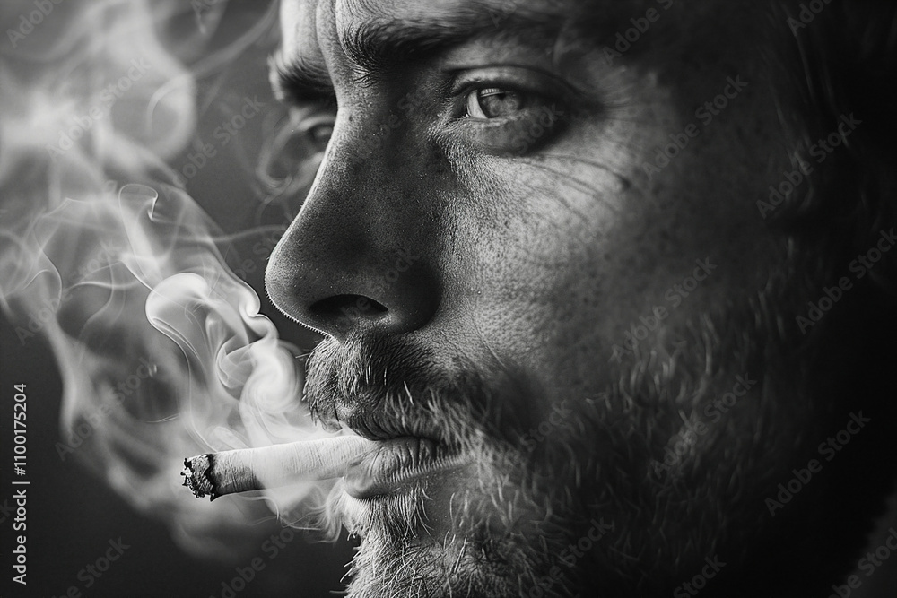 Poster black and white close up picture of a handsome elegant man created with generative ai technology
