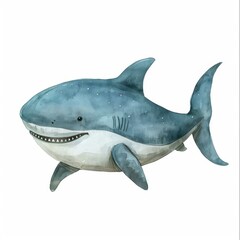 Fototapeta premium A charming and whimsical illustration of a shark swimming in the ocean, showcasing its friendly demeanor and vibrant colors.