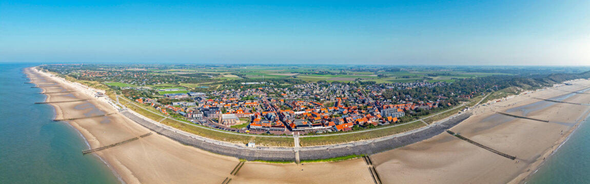 Aerial from the town Zoutelande in Zeeland the Netherlands