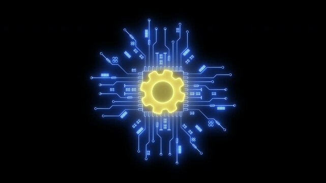 Technology concept. Global internet connection technology, digital marketing, financial and big data. Glowing neon line animated technology icon isolated on transparent background.