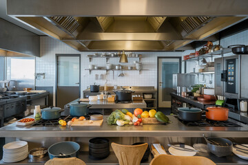 Interior de una cocina profesional. Generado con IA