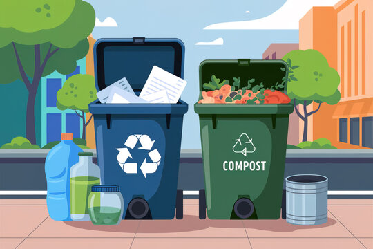 Ilustraci&oacute;n de cubos de basura. Generado con IA