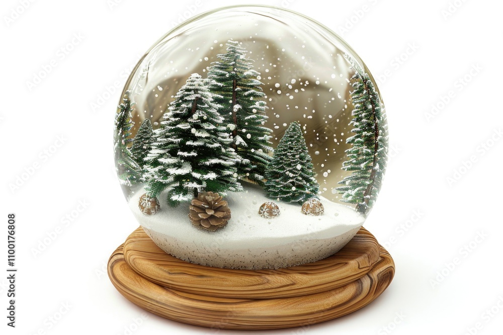 Poster a snow globe filled with miniature pine trees and snowflakes