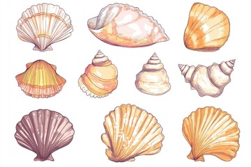 Obraz premium A collection of seashells on a white background, great for design and decoration projects