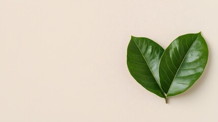 Fototapeta premium A green leaf shaped into a heart symbolizing love for the Earth, with a minimalist background.