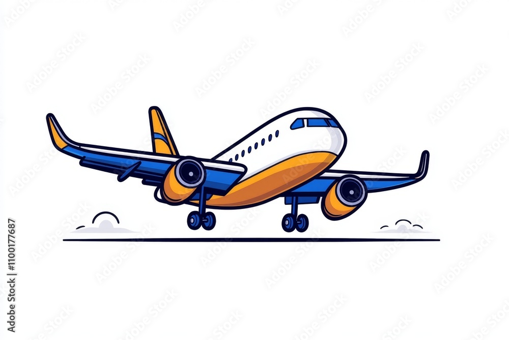Poster a minimalist line art depiction of an airplane in flight, with clean, simple shapes and a white back