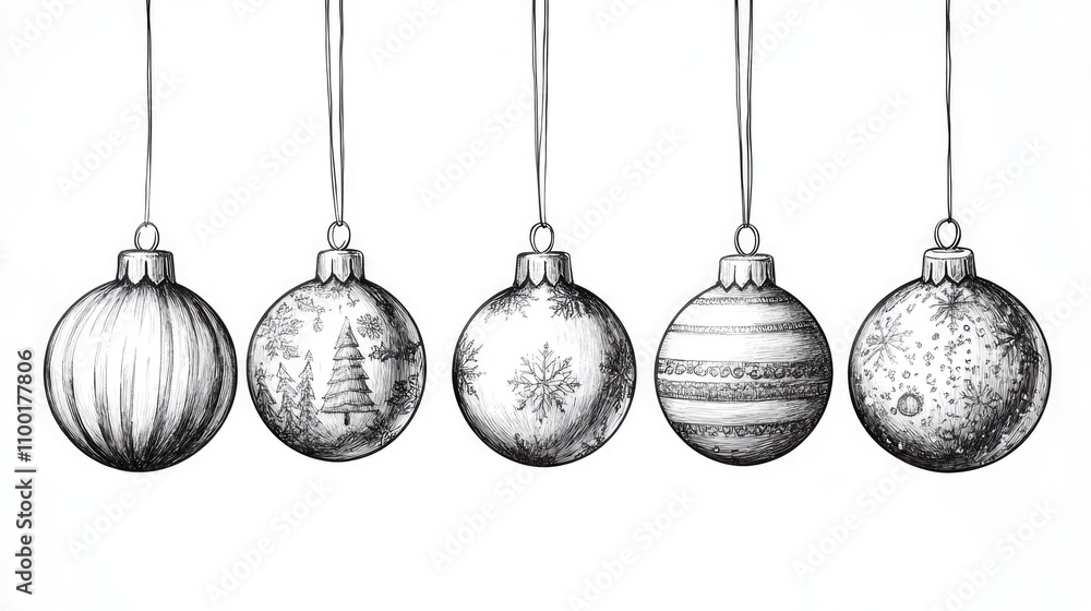 Poster decorative christmas ornaments suspended from strings