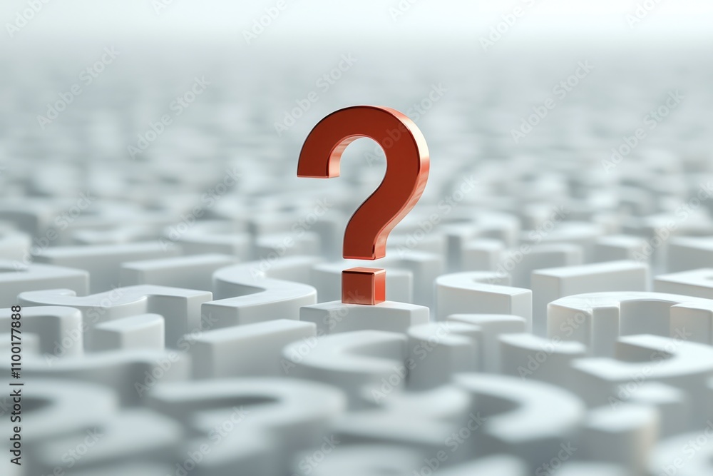 Poster a red question mark stands out amidst a white maze, symbolizing confusion and uncertainty