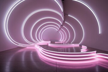 Obraz premium Stunning 3D Neon Artwork Featuring Luminous Curved Lines and Minimalist Design Elements