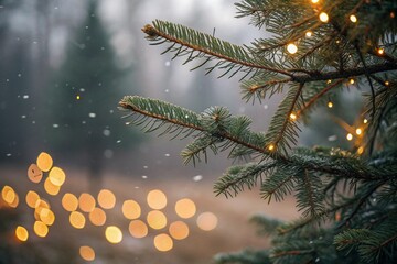 christmas tree branch with lights
