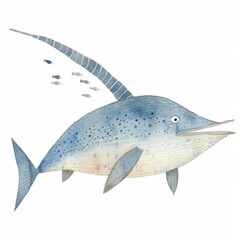 Obraz premium A beautifully illustrated marlin swimming gracefully in the ocean, surrounded by smaller fish. Perfect for marine-themed projects.