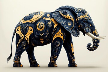 Fototapeta premium Ornate Elephant Decorated With Intricate Gold Designs