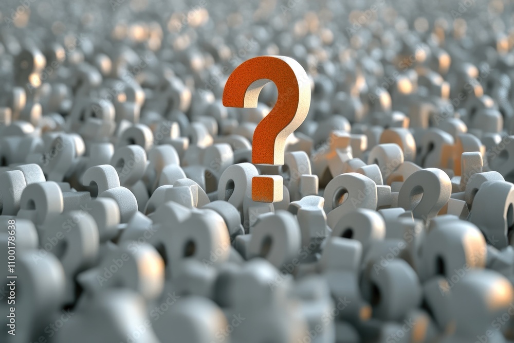 Poster a cluster of white and orange question marks on a background