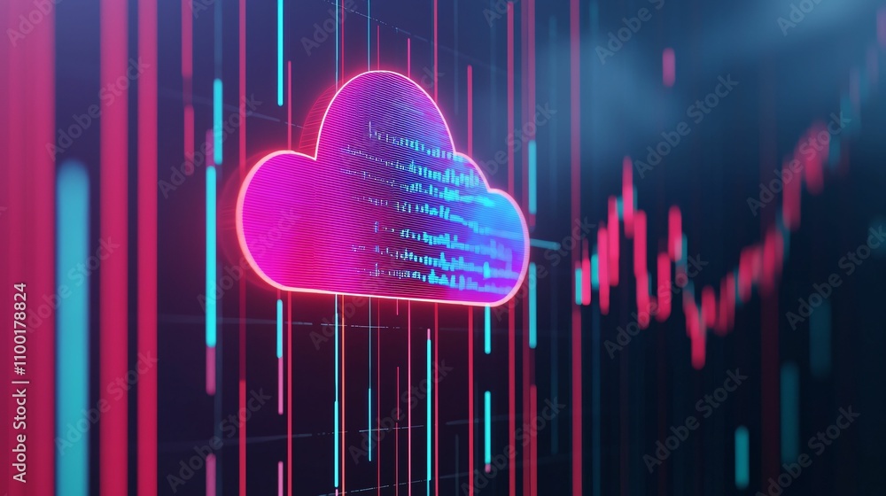 Fototapete cloud computing optimize. a vibrant cloud icon with digital elements represents cloud computing, sur