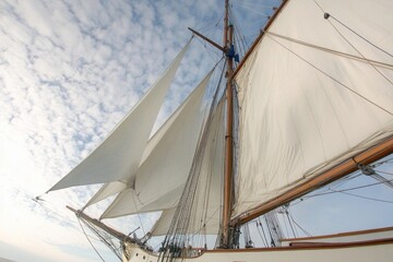 Fototapeta premium A large sail boat with white sails gliding across the water