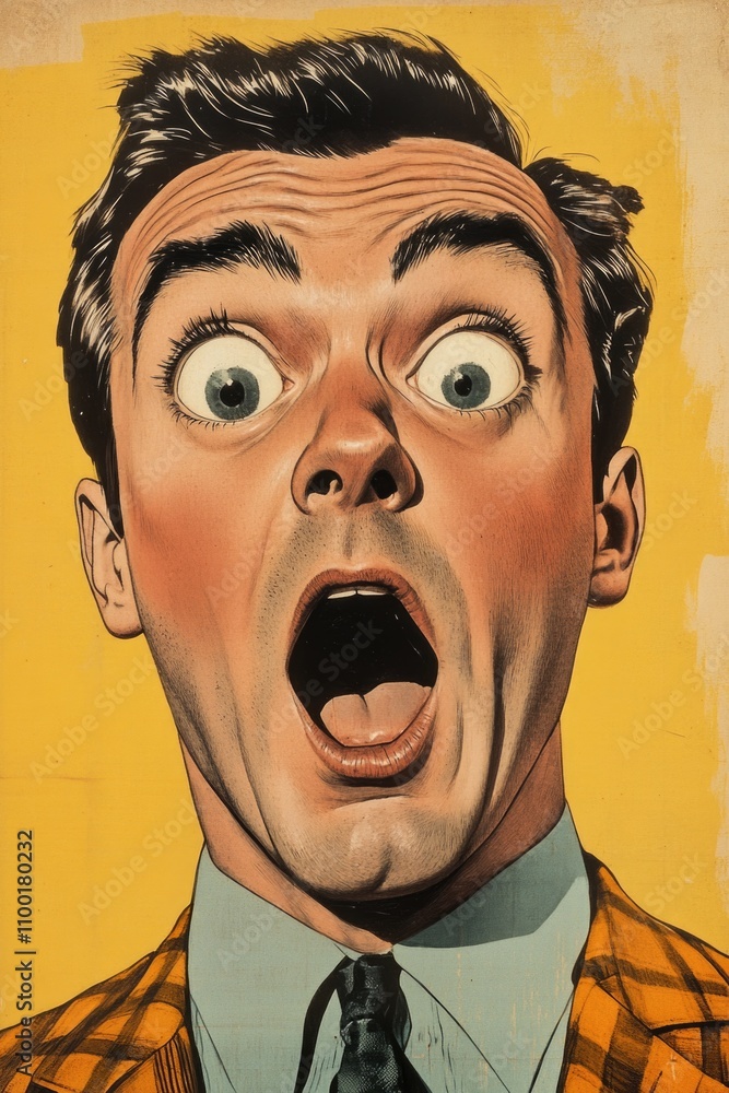 Poster a person with an unexpected facial expression, suitable for depicting surprise or shock in various c