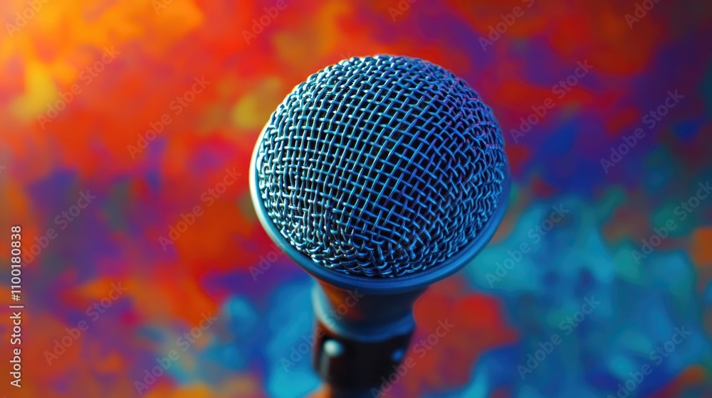 Poster a close-up shot of a microphone with a blurry background