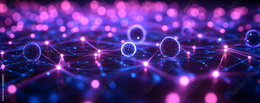 Poster illuminated network nodes connected within a digital sphere