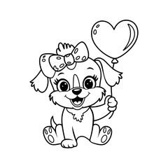 Fototapeta premium Cute Puppy With Hearts Valentine Coloring Book For Children