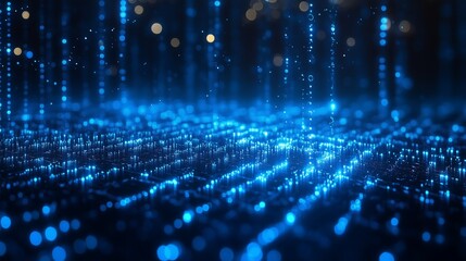 An abstract dark background with blue lines and waves connecting with data.