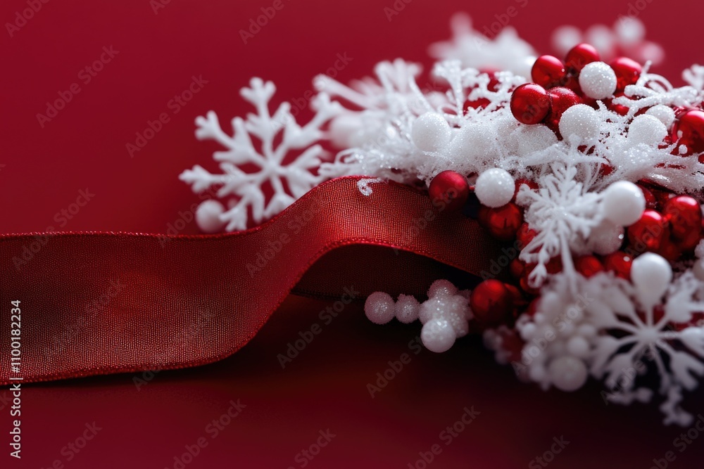 Poster a festive christmas decoration featuring red and white elements and intricate snowflake designs